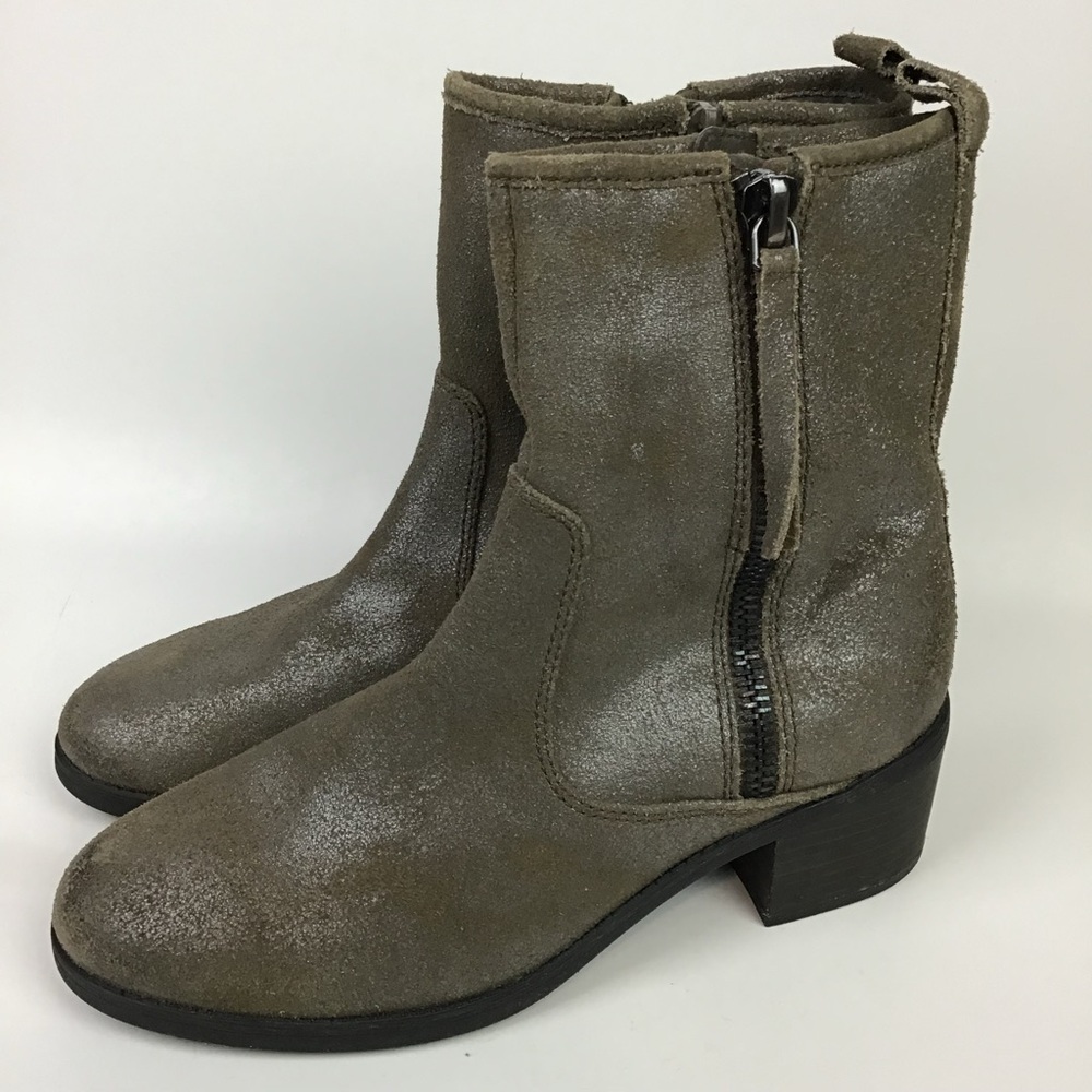 Clarks Metallic Leather Taupe Nevella Devon Zip Ankle Boots Women’s SZ 8.5